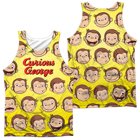 Curious George/curious Faces (front/back Print)-adult 100% Poly Tank Top-white