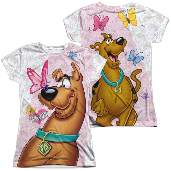 Scooby Doo/butterfly (front/back Print)-s/s Junior Poly Crew-white
