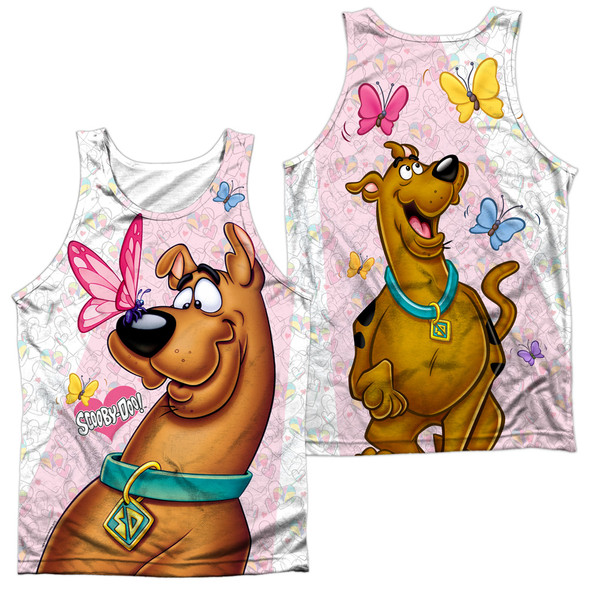 Scooby Doo/butterfly (front/back Print)-adult Poly Tank Top-white