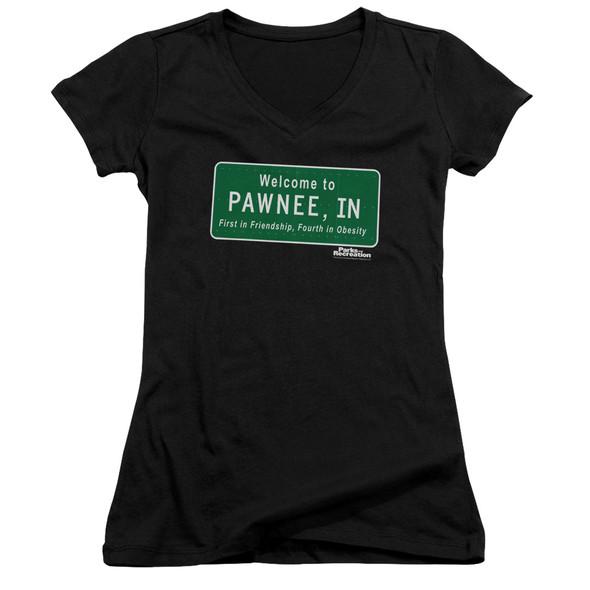 Parks And Rec/pawnee Sign - Junior V-neck - Black