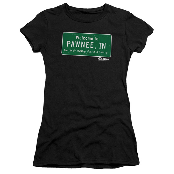 Parks And Rec/pawnee Sign - S/s Junior Sheer - Black