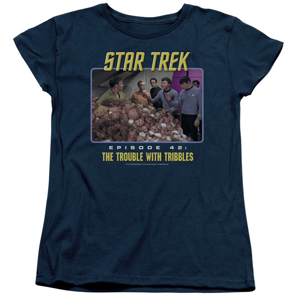 St:original/the Trouble With Tribbles - S/s Womens Tee - Navy