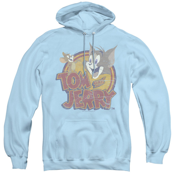 Tom And Jerry/water Damaged-adult Pull-over Hoodie-light Blue