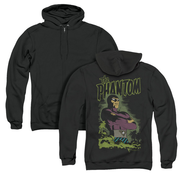 Phantom/jungle Protector (back Print) - Adult Zipper Hoodie-black