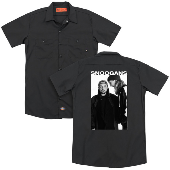 Jay And Silent Bob/snoogans (back Print) - Adult Work Shirt - Black