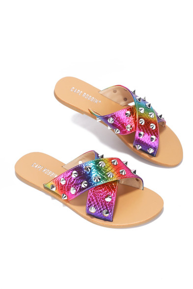 ALEXANDER JUST TOO HOT STUDDED SLIDES-RAINBOW