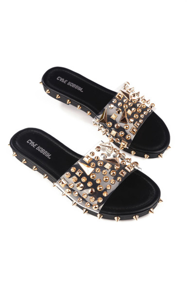 INCLINATION STUDDED CLEAR SLID ON SANDAL-BLACK