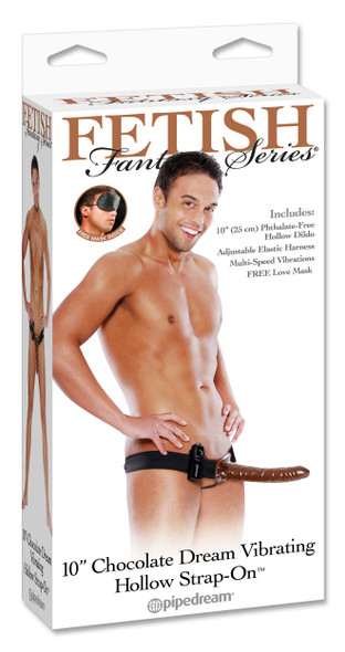 Fetish Fantasy 10in Chocolate Dream Vibrating Hollow Strap On - EOPPD3947-00