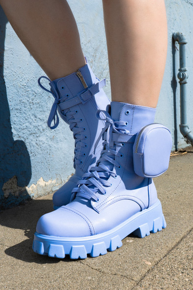 MONALISA LET'S DO THIS COMBAT BOOTS WITH POUCH-PERIWINKLE