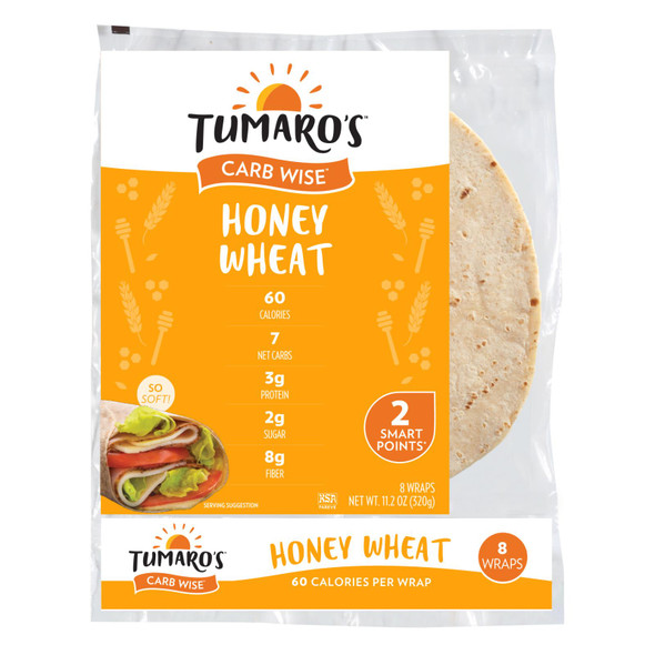 Tumaro's 8" Carb Wise Tortilla Wraps - Honey Wheat - Case Of 6 - 8 Count