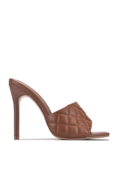 STITCH SQUARE QUILTED STILETTO HEELED MULE-TAN