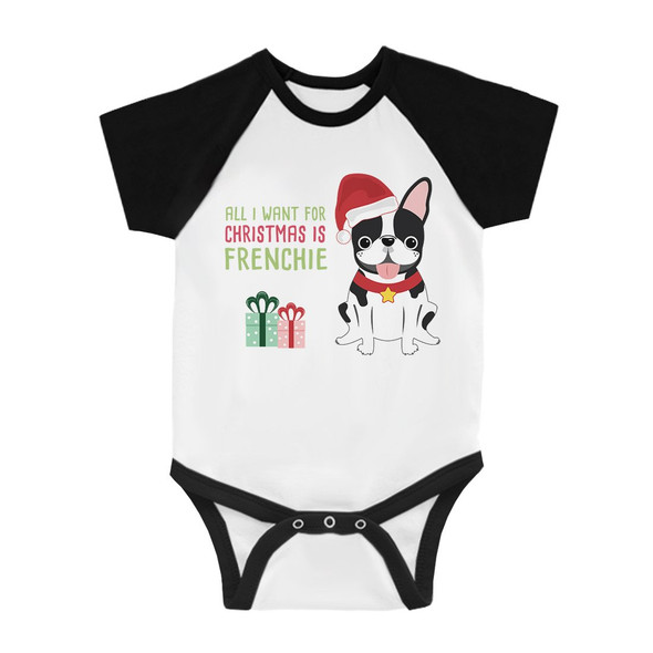Christmas Frenchie Present BKWT Baby Baseball Bodysuit