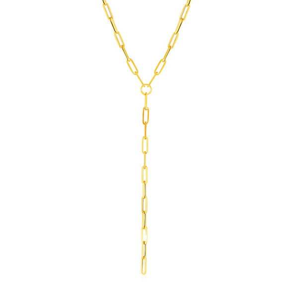 14k Yellow Gold Paperclip Chain Lariat Necklace