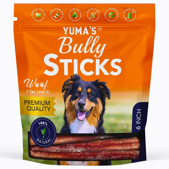 Natural Bully Sticks 6 inch Pack of 5 for Dogs for Intense Chewers Digestible Dog Treats Made of 100% Beef   Dog Bully Sticks for Cleaner Teeth  Long Lasting Dog Chews (6 inch Pack of 5)