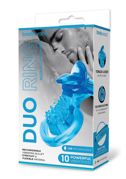 Bodywand Rechargeable Duo Ring With Clit Tickler - Blue