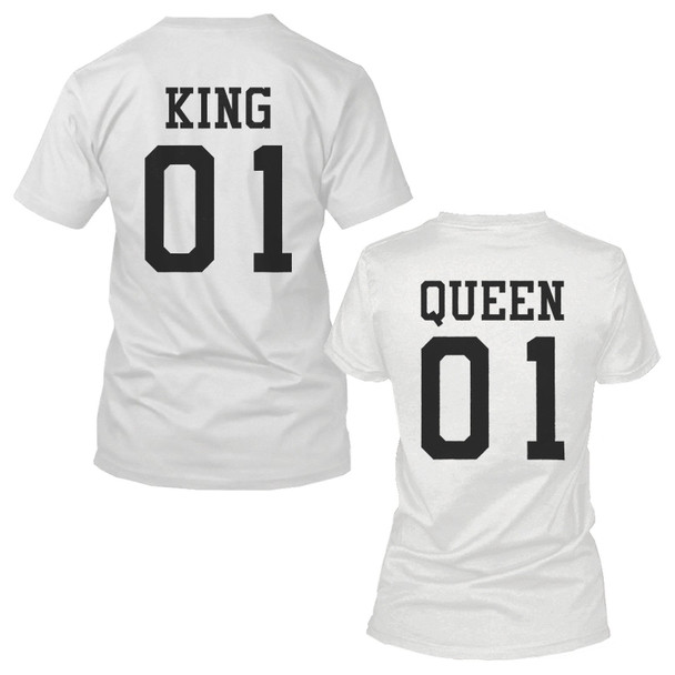 365 Printing King 01 And Queen 01 Matching Graphic T-shirt Set Cute White Couple Tees - 3PCT119 MS WS