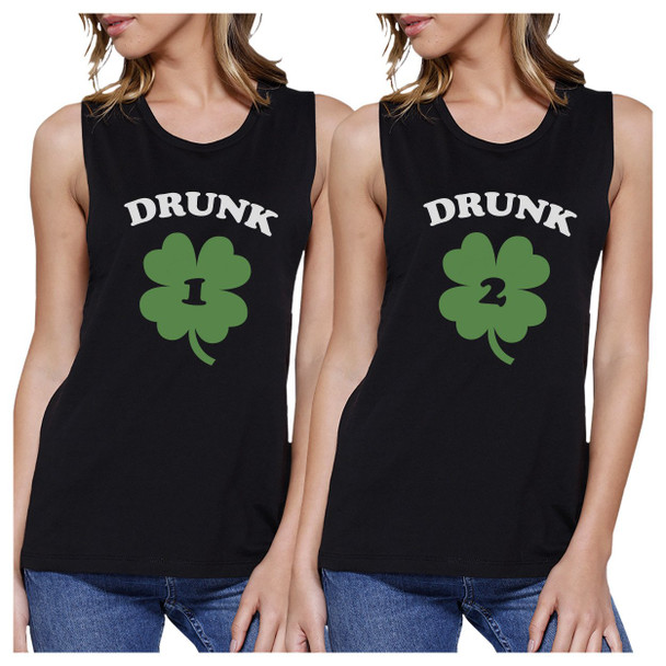 Drunk1 Drunk2 Womens Black Muscle Tee Cute Marching Top St Patricks - 3PFMS002BK WL WL