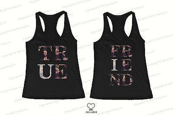 BFF Tank Tops True Friend Floral Print Matching Shirts for Best Friends - 3PFTT003 WL WL