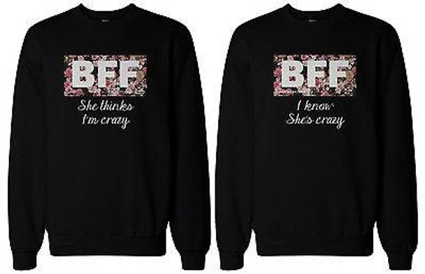 BFF Matching Sweater Crazy BFF Floral Print Sweatshirts for Best Friends - 3PFSS003 MS WS