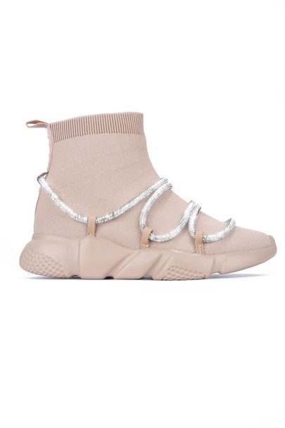 RADIATE RHINESTONE BUNGEE HIGH TOP SNEAKER-NUDE