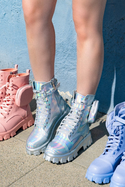 MONALISA LET'S DO THIS COMBAT BOOTS WITH POUCH-HOLO