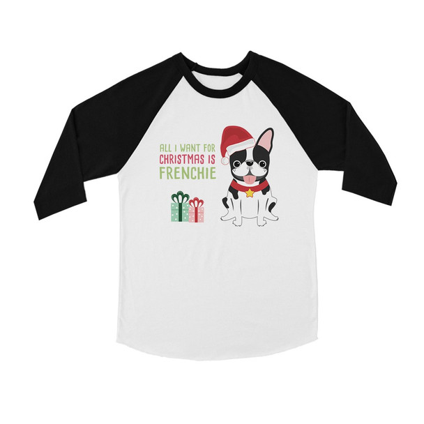 Christmas Frenchie Present BKWT Kids Baseball Shirt