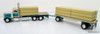 Only One! Tonkin Replicas 1:53 Peterbilt 388 Stake Body w/ 24' Flatbed Trailer and Lumber Load: Show Truck, Beige and Green 