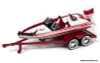 Johnny Lightning 1:64 1965 Chevrolet Stepside Pick-Up w/Boat & Trailer, White/Custom Red Metallic