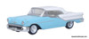 Oxford Diecast 1:87 1957 Oldsmobile 88 Convertible (Roof Up), Banff Blue/Alcan White 