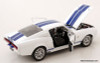 1967 Ford Mustang Shelby GT500, Wimbledon White/Blue Stripes 1:12 Diecast Model Car by KK Scale