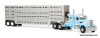 Peterbilt 351 Sleeper Tractor w/45ft Wilson Vintage Livestock Trailer, Blue/White 1:64 Diecast Model Truck DCP by FG