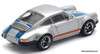 Porsche 911 964 Singer, Silver/Blue Stripes 1:64 Diecast Model Car by Pop Race
