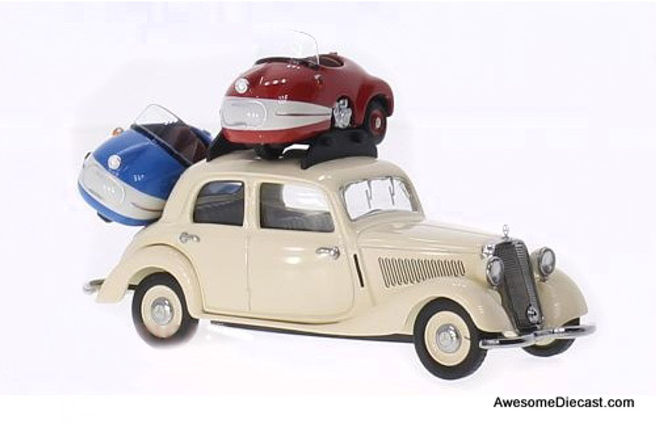 Schuco 1:43 Mercedes 170 V w/2 Brütsch Mopetta, Beige