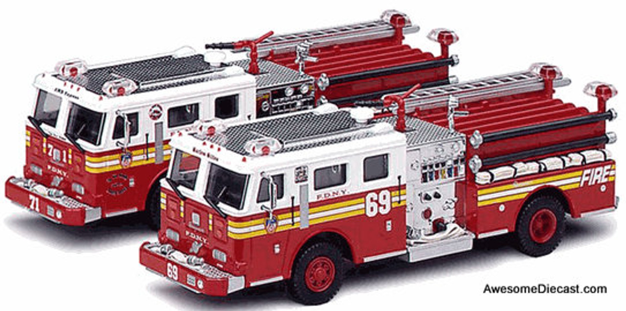 ONLY ONE! Code 3 1:64 Seagrave Centennial 2 Pack - E69/E71: FDNY