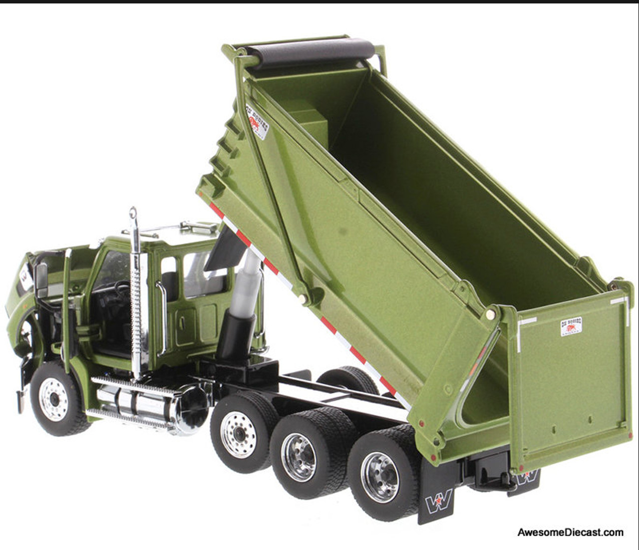 Diecast Masters 1:50 Western Star Tandem Dump Truck w/Pusher Axle, Metallic  Olive Green