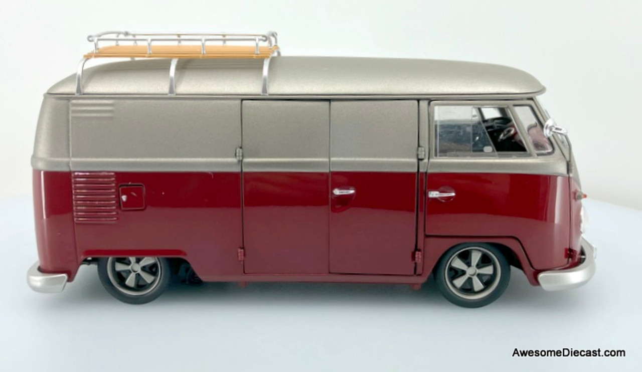 Schuco 1:18 1962 Volkswagen T1 Custom Lowrider, Metallic Silver/Maroon