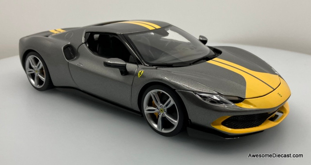 Maisto 1:18 2021 Ferrari 296 GTB Assetto Fiorano, Metallic Gray/Yellow