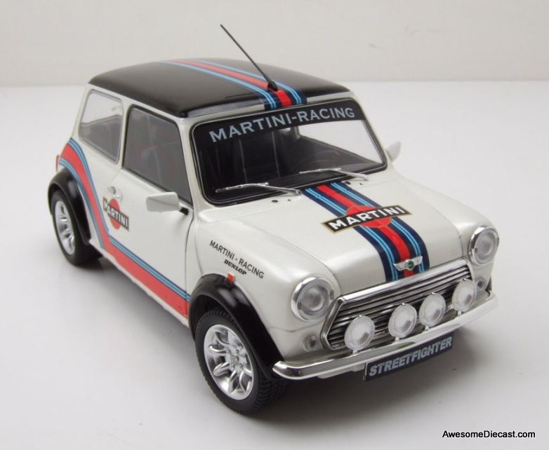 1998 Mini Cooper Sport, Pearlescent White/Martini Livery 1:18 Diecast ...