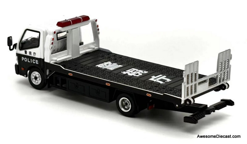 Hino 300 (RHD) Dutro Flatbed Tow Truck: Japanese Police 1:64
