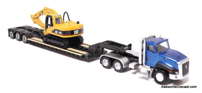 Diecast Masters 1:87 Kenworth T880s SBFS 40in-Sleeper Tandem Tractor  w/Lowboy Trailer u0026 Cat 320D L Hydraulic Excavator