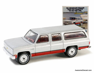 1981 Chevrolet Suburban Silverado, Silver/Red 1:64 Diecast Model Car by Greenlight
