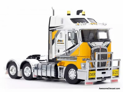 Kenworth K200 Prime Mover Sleeper Tractor, Yellow/White: Big Hill Cranes 1:50 Diecast Model Truck by Drake