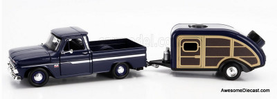 1966 Chevrolet C-10 Fleetside Pick-Up w/Roulotte Camper Trailer, 1:24 Diecast Model Vehicle by Motor Max