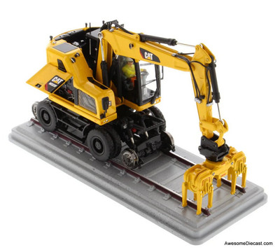 Cat M323F Railroad Wheeled Excavator (Safety Yellow Version) 1:50 Diecast Model Vehicle by Diecast Masters