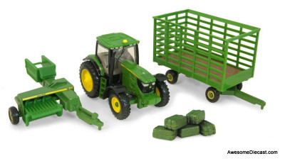 John Deere 6210R Haying Set w/338 Square Baler & Bale Wagon 1:64 Diecast Model Vehicle by ERTL
