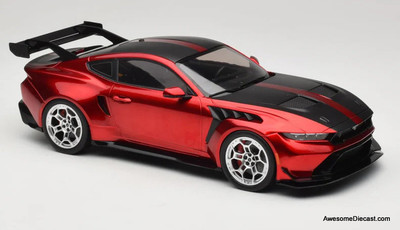 2025 Ford Mustang GTD, Metallic Red/Carbon Fiber 1:18 Diecast Model Car by IXO