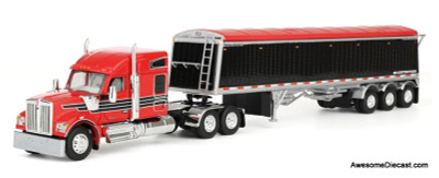 Kenworth W990 Sleeper Tractor w/Lode King Hopper Trailer, Red/Black 1:64 Diecast Model Truck DCP by First Gear