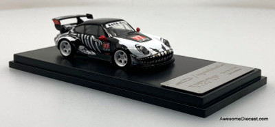 Porsche 993 RWB, #77, Black w/Figure: Skeleton Rexy 1:64 Diecast Model Car by My Model Collect