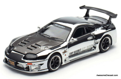 Toyota Supra GT300 Top Secret, Chrome Silver 1:64 Diecast Model Car by Pop Race