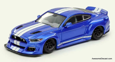 Ford Mustang (6th Generation) Clinched Widebody Kit, Metallic Blue 1:64 Diecast Model Car by Liberty64